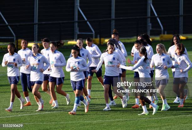 France's players attend a training session at the Valentine's Sport Park in Sydney, on July 25 during the Women's World Cup football tournament.