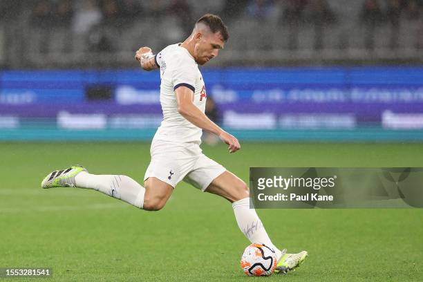 Pierre-Emile Hojbjerg of Hotspur in action during the pre-season friendly match between Tottenham Hotspur and West Ham United at Optus Stadium on...