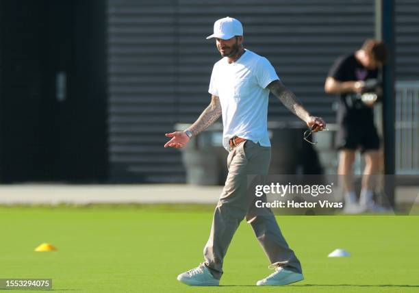 Co-owner of Inter Miami CF David Beckham walks on the field during an Inter Miami CF Training Session at Florida Blue Training Center on July 18,...