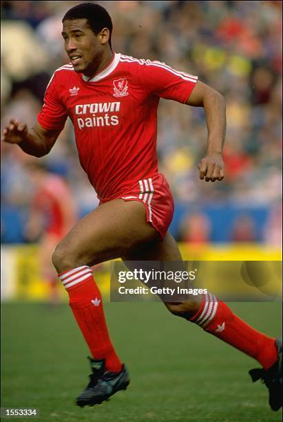 John Barnes of Liverpool in action during the FA Cup semi-final match against Nottingham Forest played at Hillsborough in Sheffield, England....