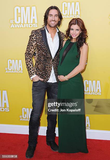 Recording artist Jake Owen and wife Lacey Buchanan attend the 46th annual CMA Awards at the Bridgestone Arena on November 1, 2012 in Nashville,...