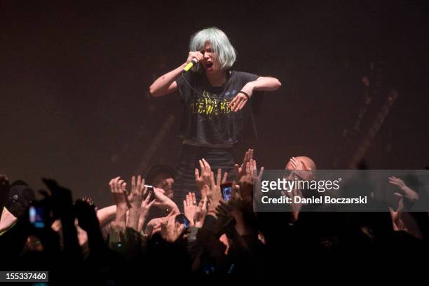 Alice Glass of Crystal Castles performs on stage at Congress Theater on November 2, 2012 in Chicago, United States.