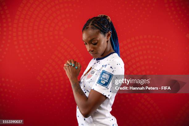 Crystal Dunn of USA poses for a portrait during the official FIFA Women's World Cup Australia & New Zealand 2023 portrait session at on July 17, 2023...