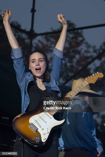 Actress Rooney Mara filming the new Terrence Malick movie during day one of Fun Fun Fun Fest at Auditorium Shores on November 2, 2012 in Austin,...