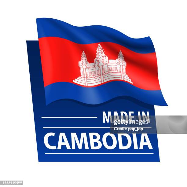 ilustrações, clipart, desenhos animados e ícones de feito no camboja - ilustração vetorial. bandeira do camboja e texto isolado no backround branco - cultura cambojana