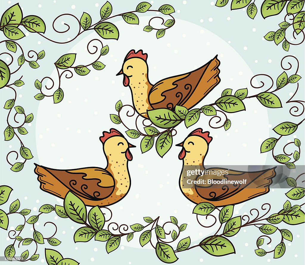 The Twelve days Of Christmas. Three French Hens