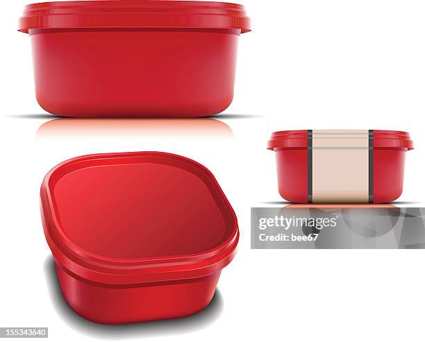 different perspectives of the same red plastic container - plastic container stock illustrations