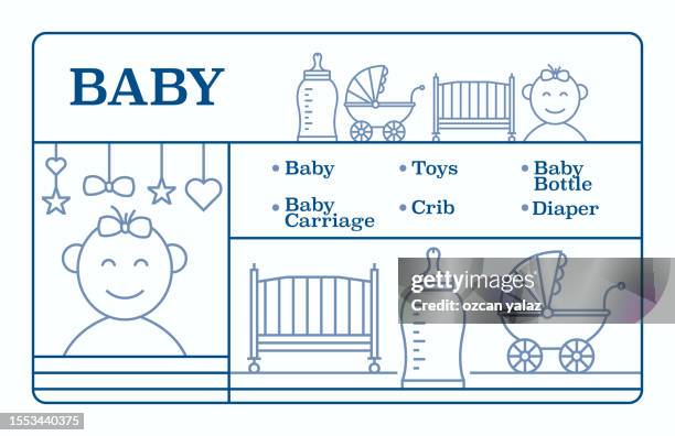 baby line icon set and banner design - baby bath stock illustrations