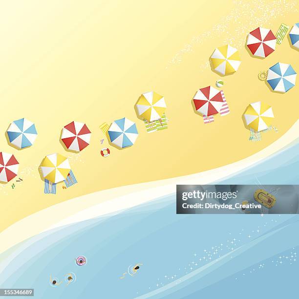 birds eye blick auf den strand - luftmatratze von oben stock-grafiken, -clipart, -cartoons und -symbole