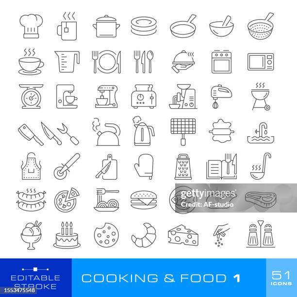 ilustraciones, imágenes clip art, dibujos animados e iconos de stock de conjunto de iconos - cocina y comida. conjunto #1. - cucharón