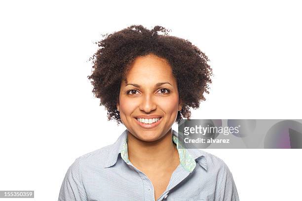 portrait of a smiling woman - afro hairstyle stock pictures, royalty-free photos & images