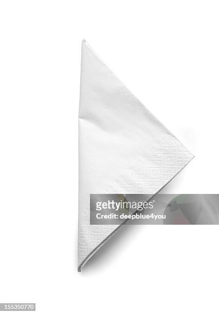 folded white cocktail napkin - isolated - towel stockfoto's en -beelden