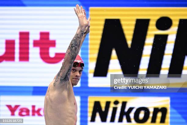 Britain's Matthew Richards celebrates after victory in the final of the men's 200m freestyle swimming event during the World Aquatics Championships...