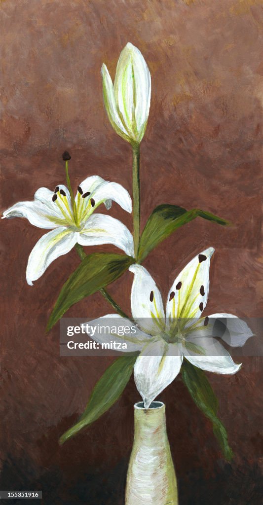 Acrylic Painting Of White Lily Flower On Dark Brown Background High-Res  Vector Graphic - Getty Images