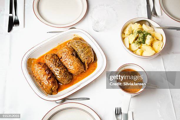 stuffed cabbage on a plate - cabbage roll stock pictures, royalty-free photos & images