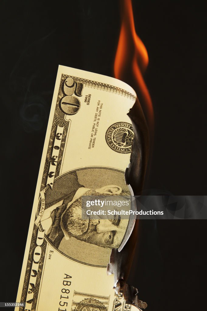 Fifty Dollar Bill on Fire