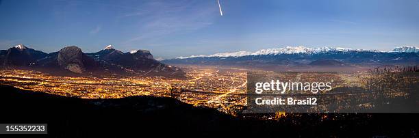 panoramic view of grenoble at night - grenoble stockfoto's en -beelden
