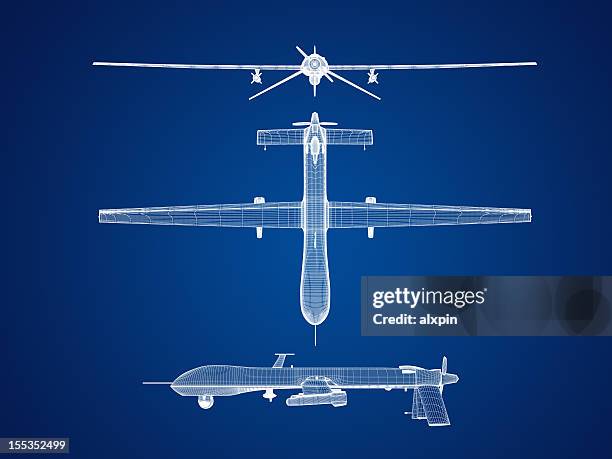 uas airplane blueprint graphic - building wireframe stock pictures, royalty-free photos & images