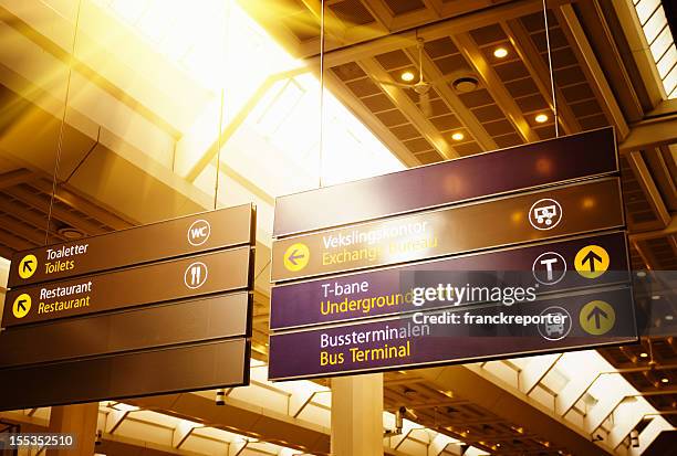 subway and train information signs - oslo train stock pictures, royalty-free photos & images