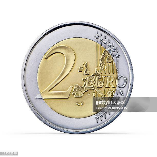 pièce de deux euros (tracé de détourage - pièce de monnaie d'euro photos et images de collection