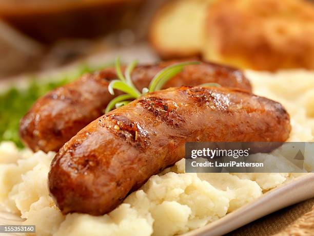 bangers and mash - mashed potatoes stock pictures, royalty-free photos & images