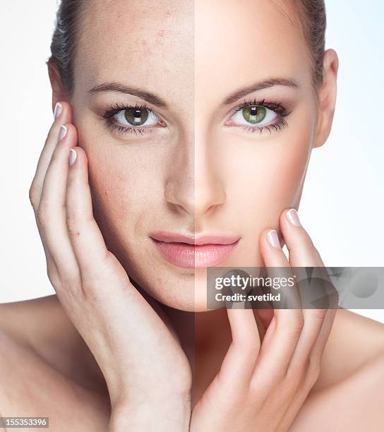 before and after. - retouched image stock pictures, royalty-free photos & images