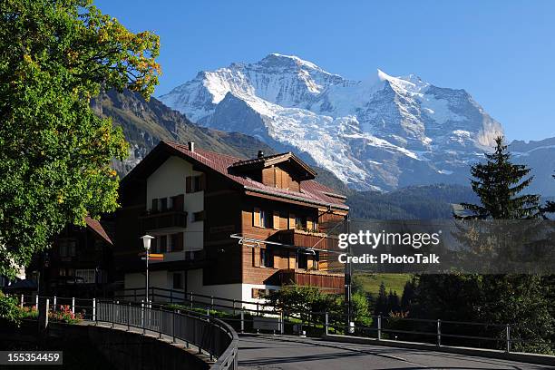 beautiful swiss house and landscape - xlarge - flat topped hill stock pictures, royalty-free photos & images