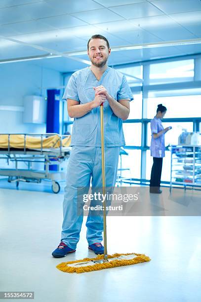 happy hospital cleaner - cleaner stock pictures, royalty-free photos & images