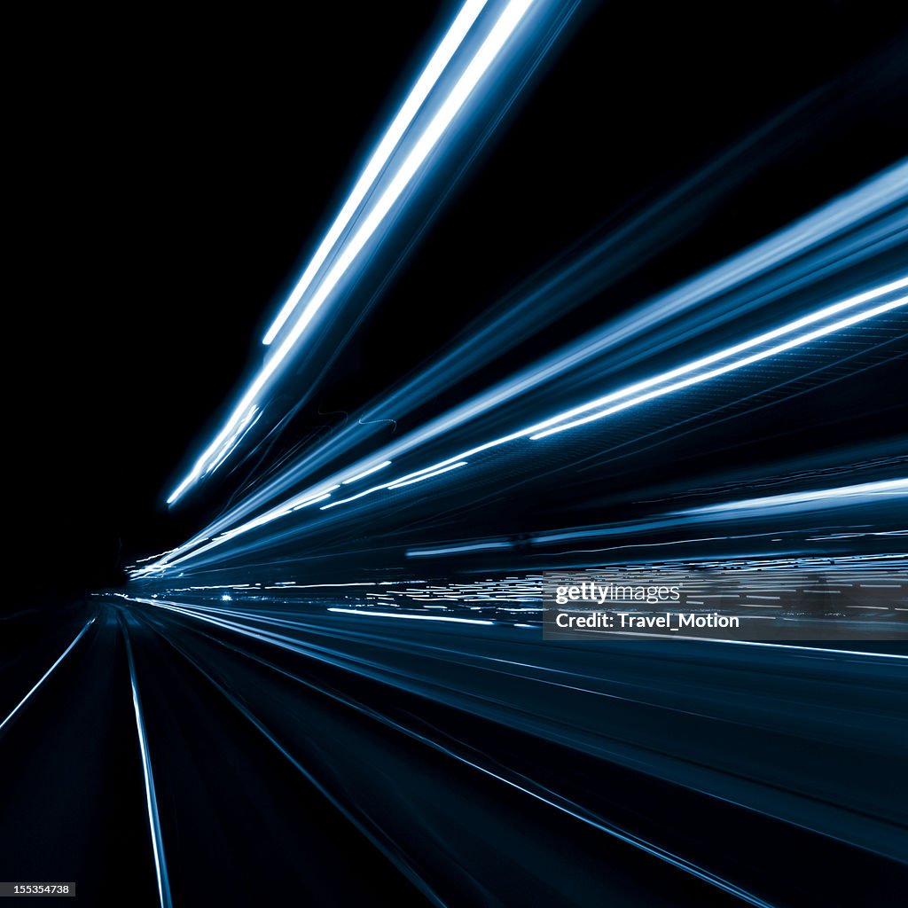 Abstract, long exposure, blue, and blurred city lights