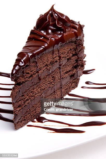 slice of chocolate cake - chocolate cake stock pictures, royalty-free photos & images
