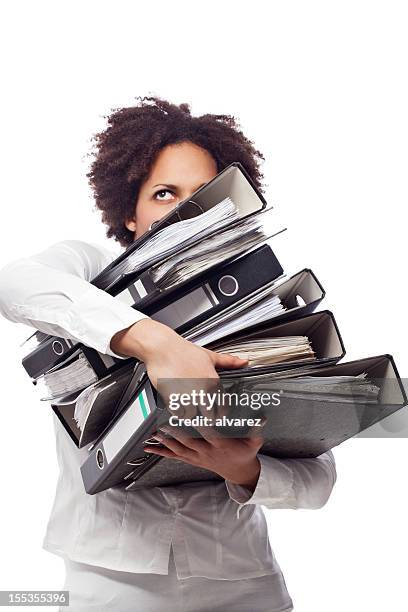 young business woman carrying archives - too much paper stock pictures, royalty-free photos & images
