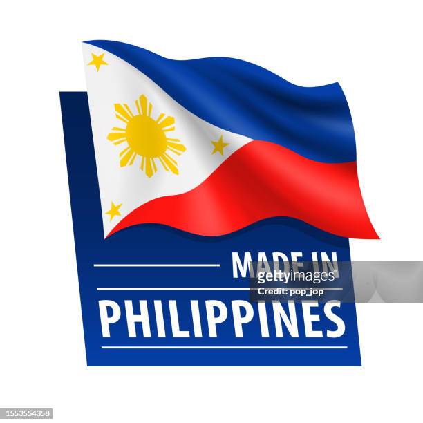 hergestellt auf den philippinen - vektorillustration. flagge der philippinen und text isoliert auf weißem hintergrund - philippines national flag stock-grafiken, -clipart, -cartoons und -symbole
