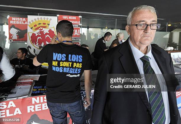 European MP of the Italian party Lega Nord Mario Borghezio is pictured while taking part in a French far-right organization Bloc Identitaire two-day...