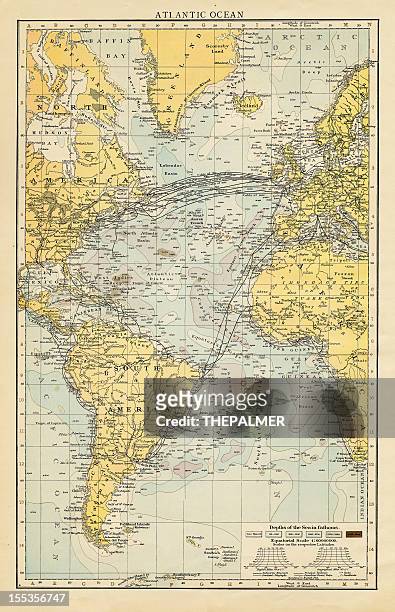 atlantic ocean map 1880 - tide stock illustrations