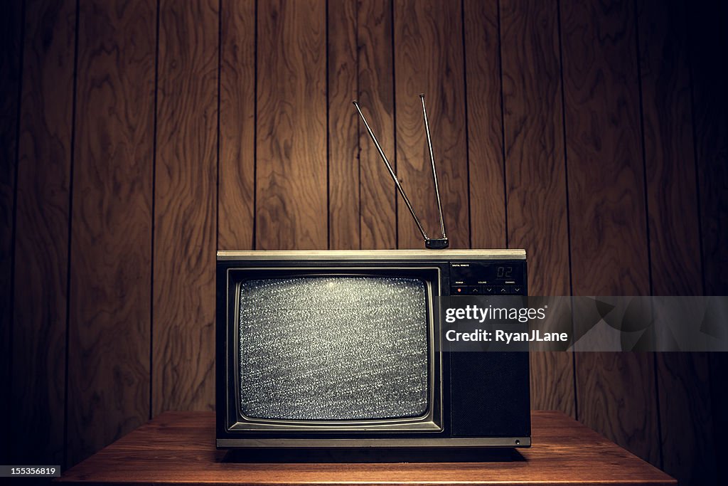 Retro Television in Wood Paneled Living Room