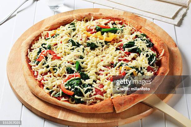 pizza with vegetables and grated cheese - grated cheese stock pictures, royalty-free photos & images