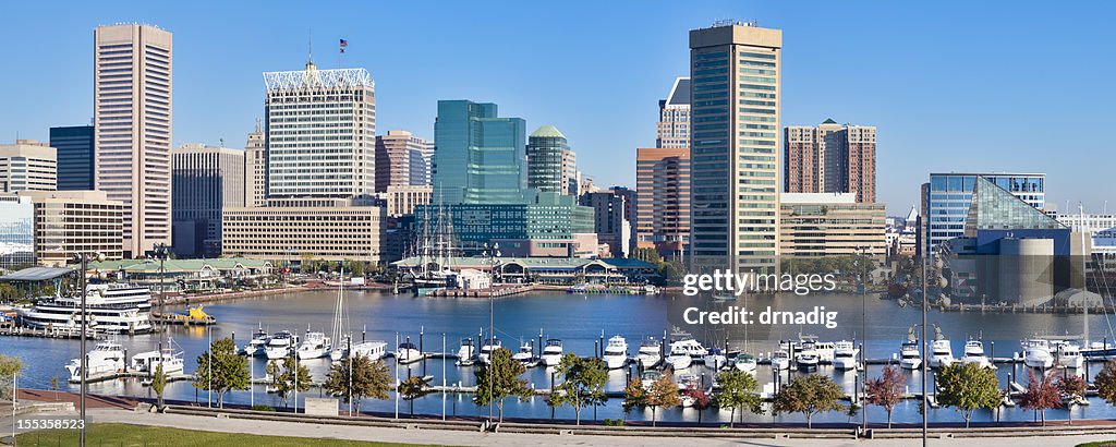 Inner Harbor von Baltimore-Skyline und Boote