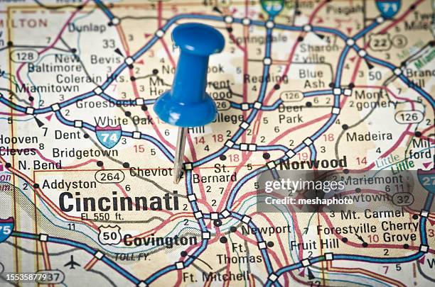 cincinnati, ohio on a map - cincinnati map stock pictures, royalty-free photos & images