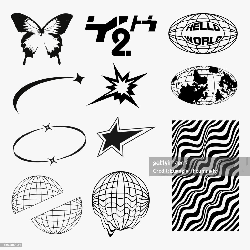 Y2k Project Y2k Design Projects Globes Butterfly Stars Abstract Shape For T Shirt ...