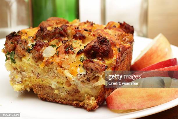 savory breakfast casserole - bread dessert stock pictures, royalty-free photos & images