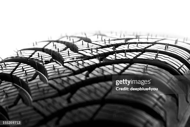 new car tire profile on white background - autoband stockfoto's en -beelden