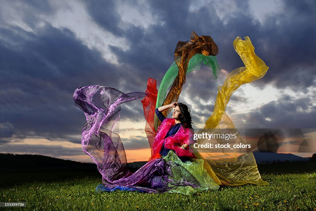 Woman with flying dress