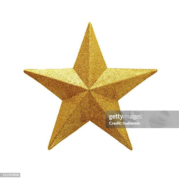 golden star isolated on white background - christmas bauble isolated stock pictures, royalty-free photos & images