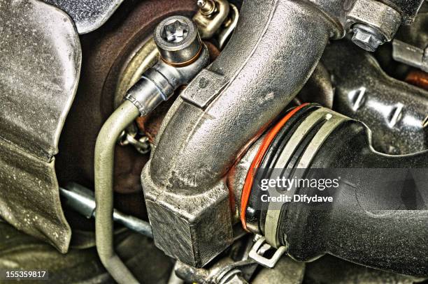 compressor side of turbocharger on modern small diesel engine - turbo stockfoto's en -beelden