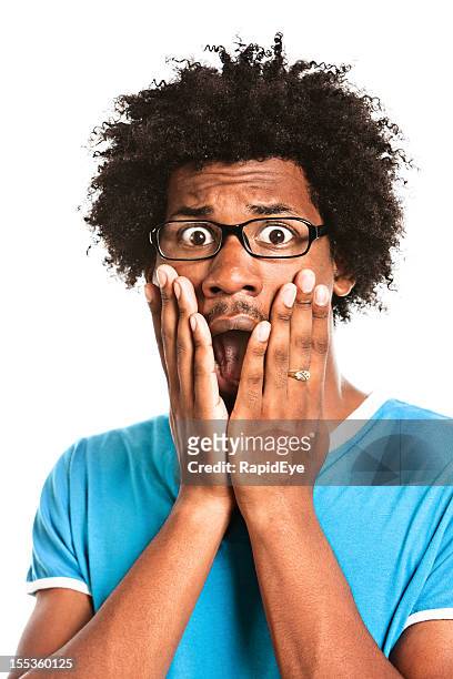 goofy young geek gasps in horror - gasping stock pictures, royalty-free photos & images