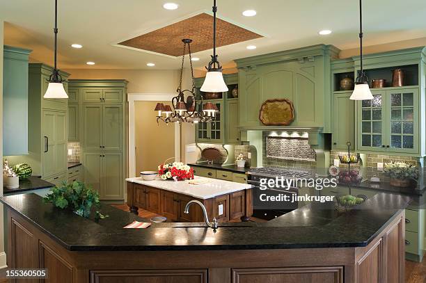 country style custom kitchen in residential home. - bespoke stock pictures, royalty-free photos & images