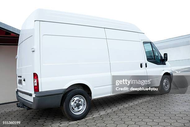 parked blank white van - transportation truck stock pictures, royalty-free photos & images