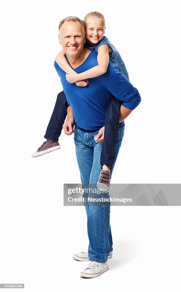 Father Giving His Daughter a Piggyback Ride - Isolated