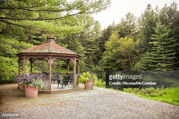 gazebo by a lake - stowe vermont stock pictures, royalty-free photos & images