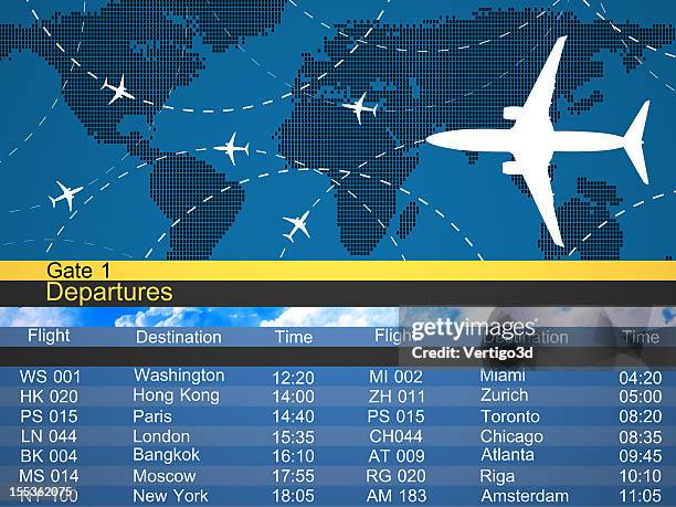 abstract airlines y el programa - departure board front on fotografías e imágenes de stock